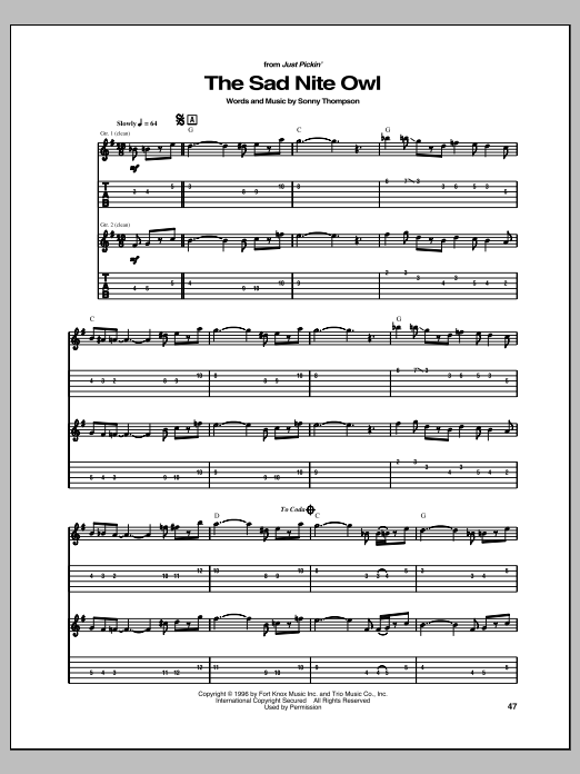 Freddie King The Sad Nite Owl sheet music notes and chords arranged for Guitar Tab