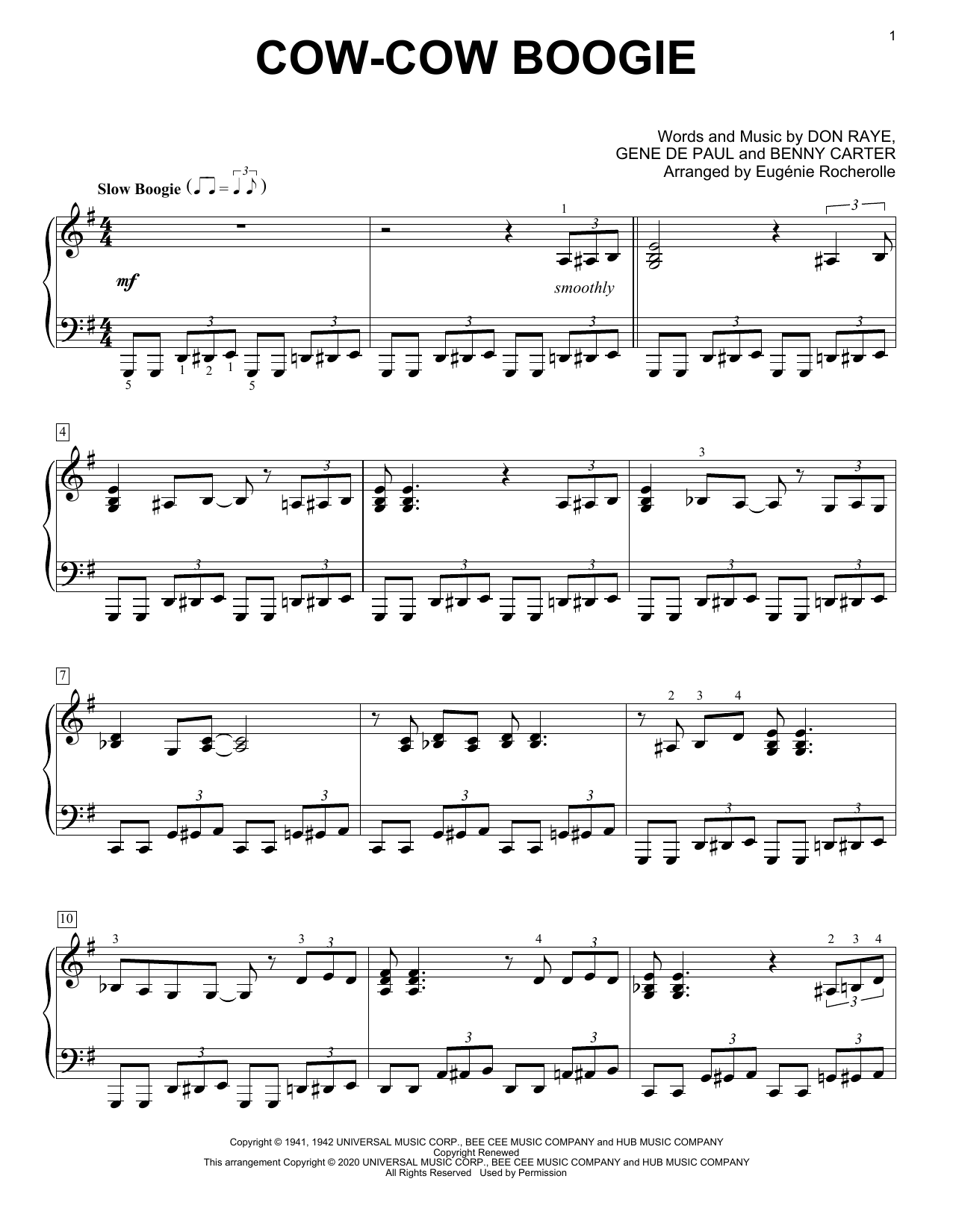 Freddie Slack & His Orchestra Cow-Cow Boogie [Boogie-woogie version] (arr. Eugénie Rocherolle) sheet music notes and chords arranged for Piano Solo