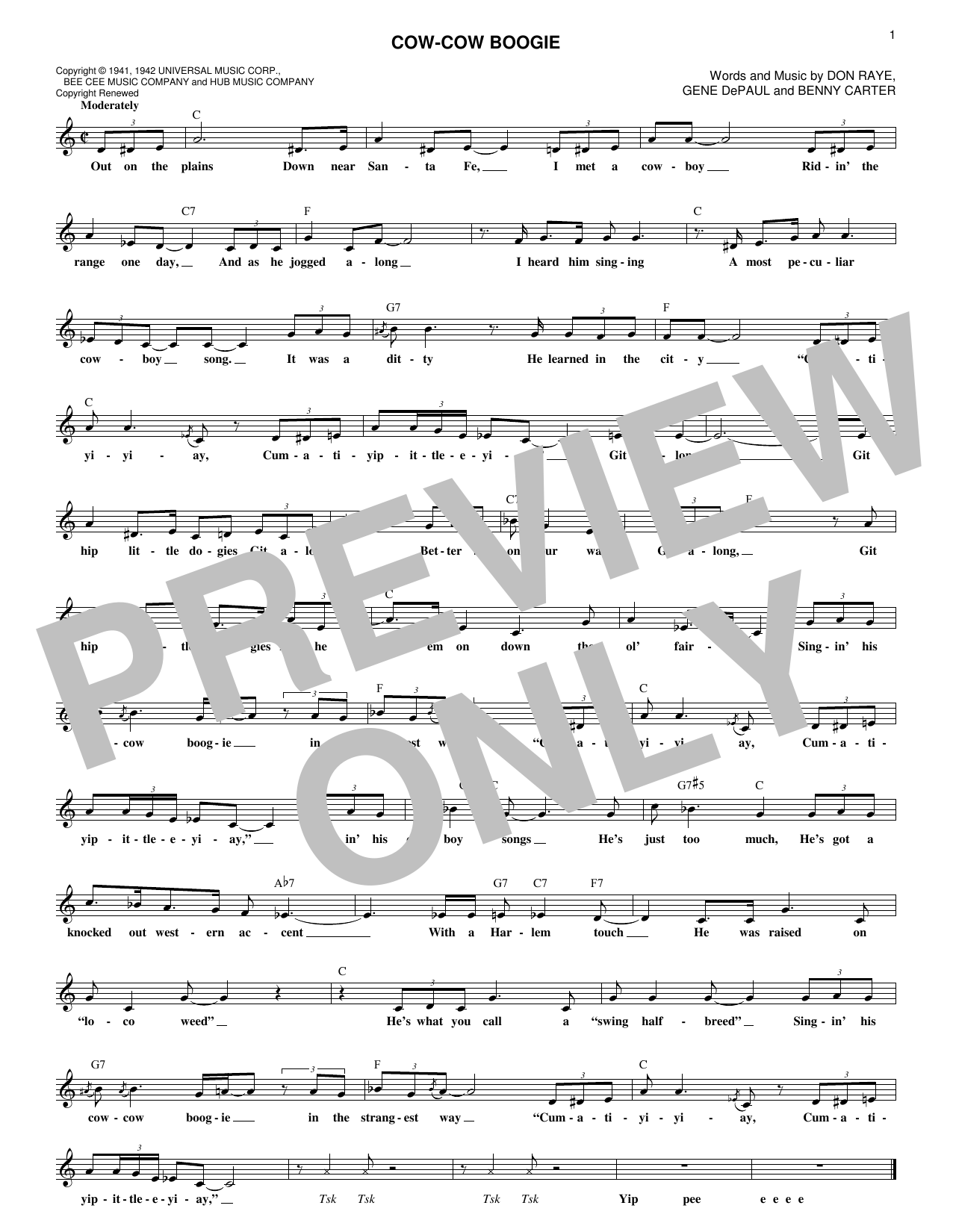 Freddie Slack & His Orchestra Cow-Cow Boogie sheet music notes and chords arranged for Ukulele