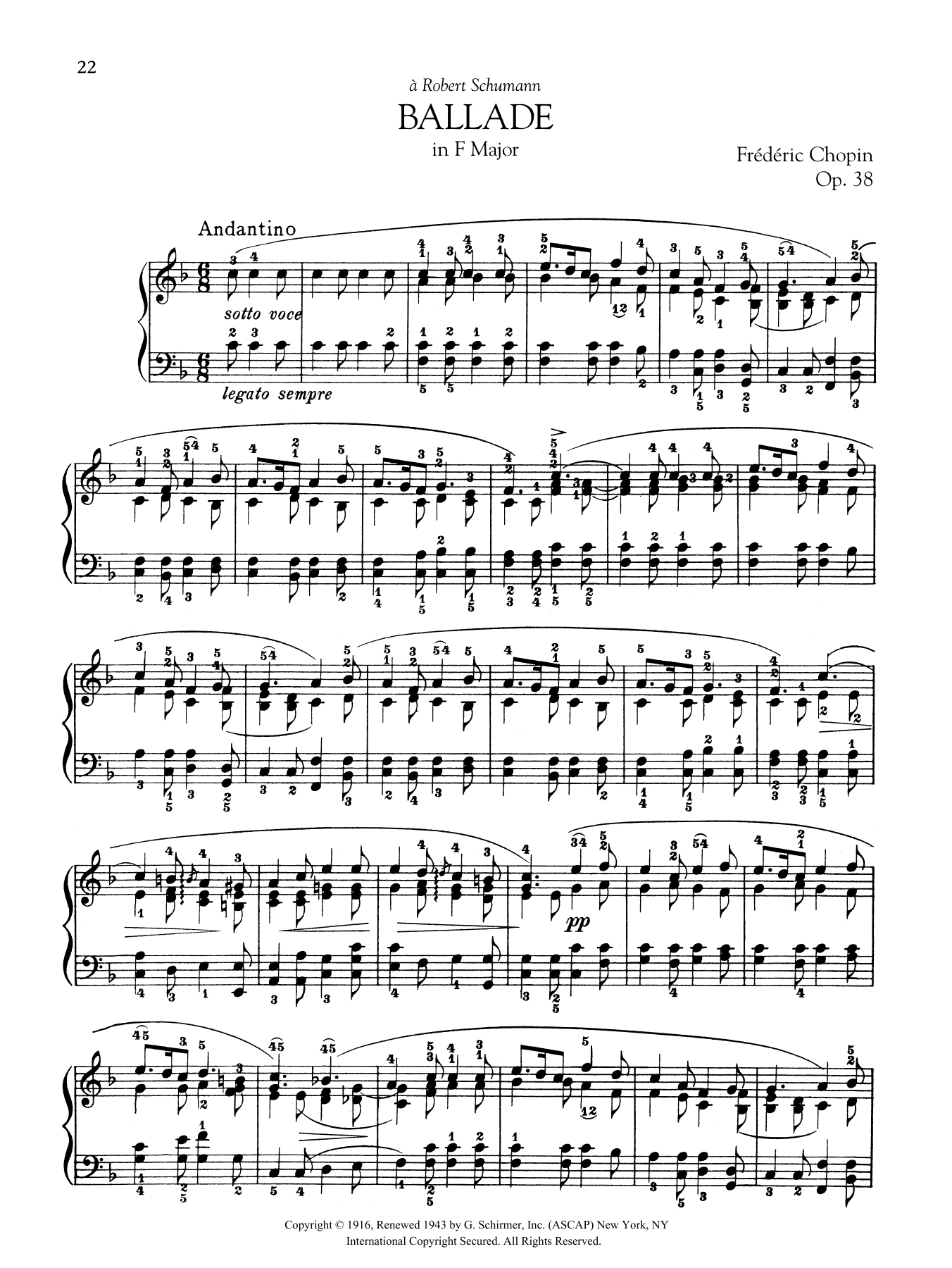 Frédéric Chopin Ballade in F Major, Op. 38 sheet music notes and chords arranged for Piano Solo