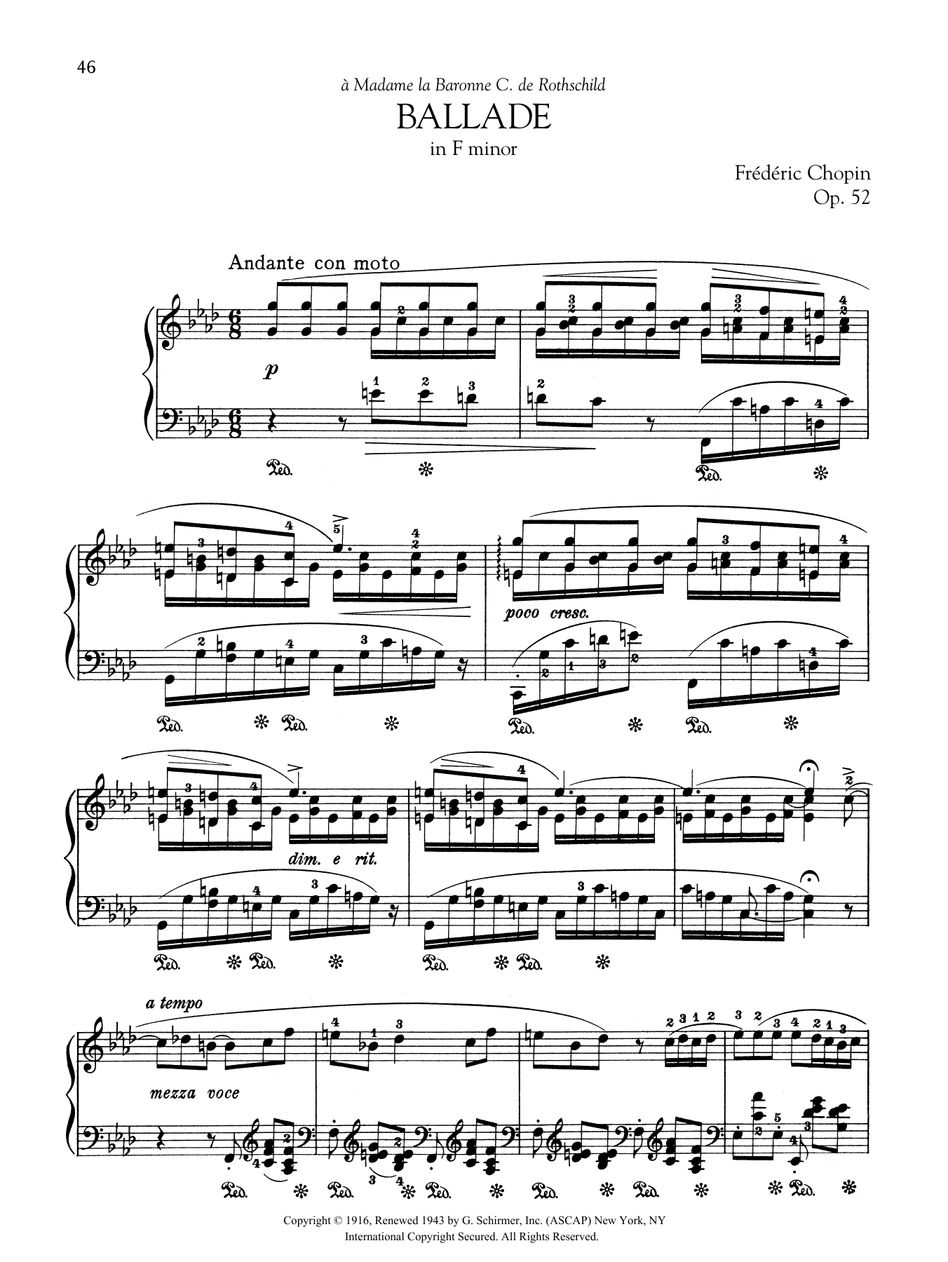 Frédéric Chopin Ballade in F minor, Op. 52 sheet music notes and chords arranged for Piano Solo