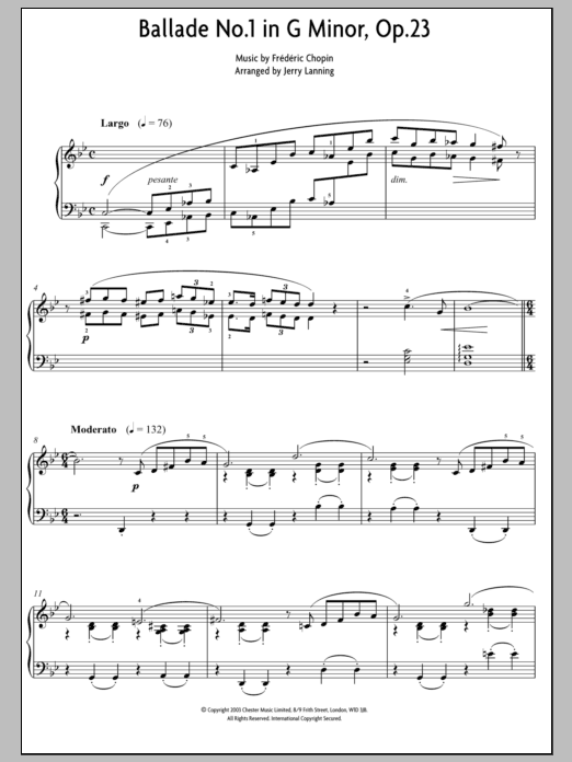 Frederic Chopin Ballade No. 1 In G Minor, Op.23 (Excerpts) (arr. Jerry Lanning) sheet music notes and chords arranged for Piano Solo