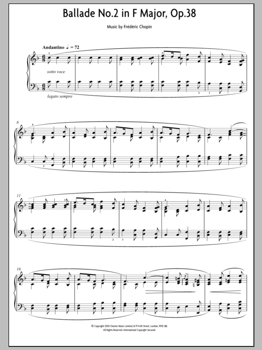 Frederic Chopin Ballade No. 2 In F Major, Op. 38 sheet music notes and chords arranged for Piano Solo