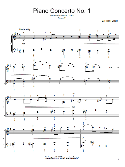 Frederic Chopin Concerto In E Minor sheet music notes and chords arranged for Easy Piano