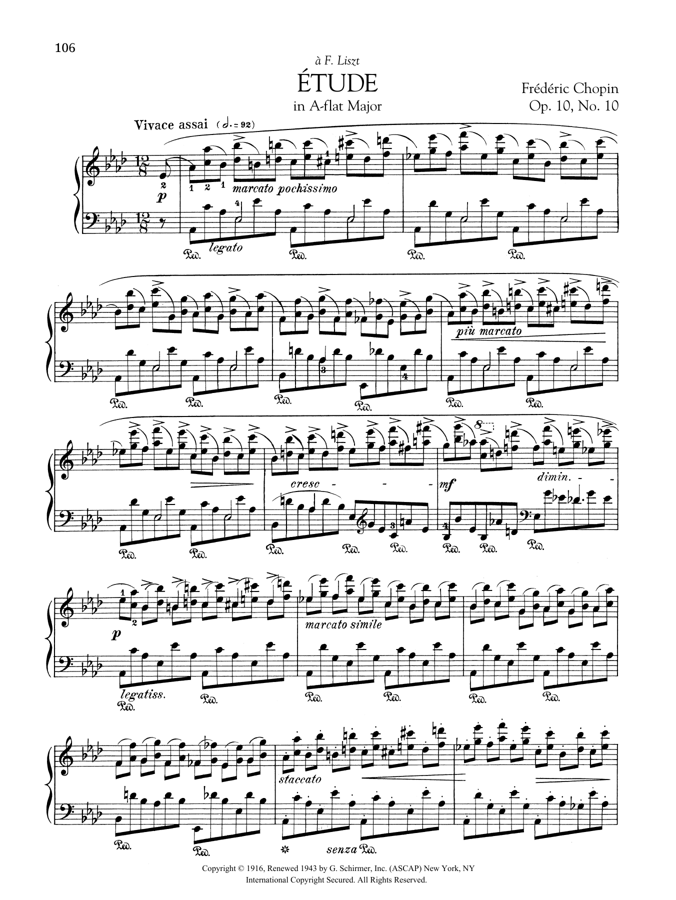 Frédéric Chopin Etude in A-flat Major, Op. 10, No. 10 sheet music notes and chords arranged for Piano Solo