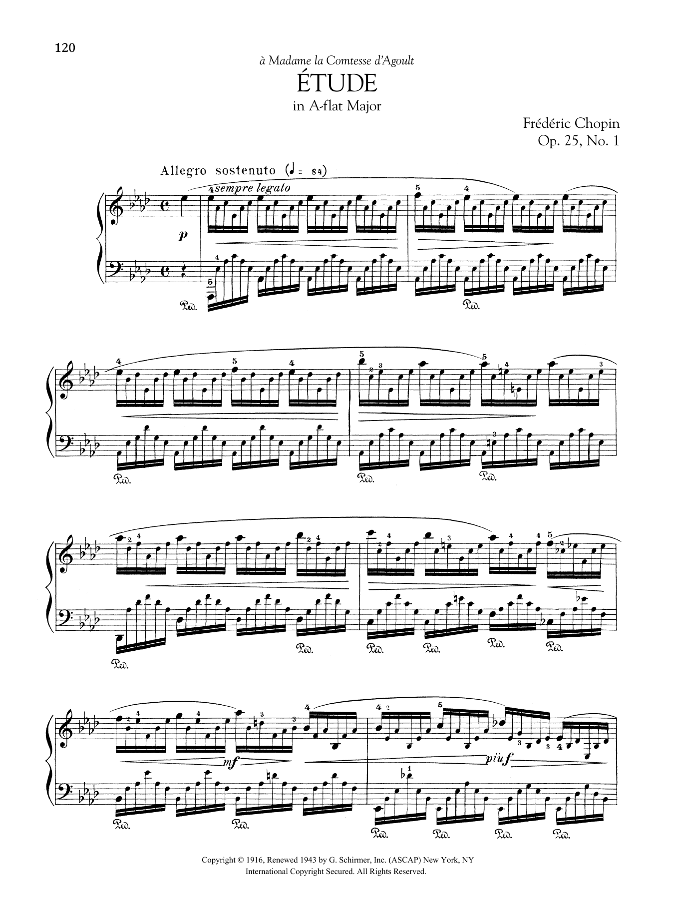 Frédéric Chopin Etude in A-flat Major, Op. 25, No. 1 sheet music notes and chords arranged for Piano Solo