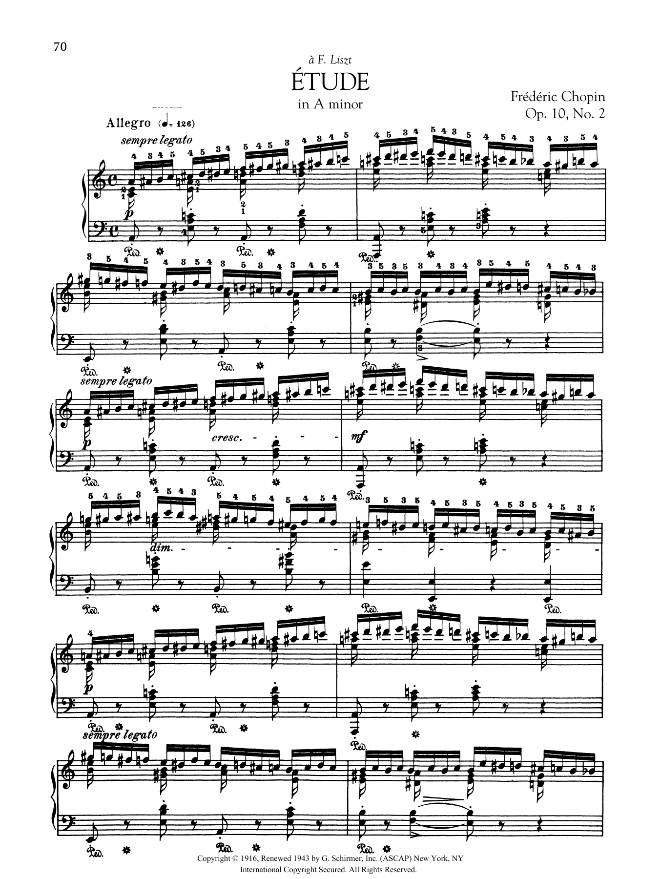 Frédéric Chopin Etude in A minor, Op. 10, No. 2 sheet music notes and chords arranged for Piano Solo