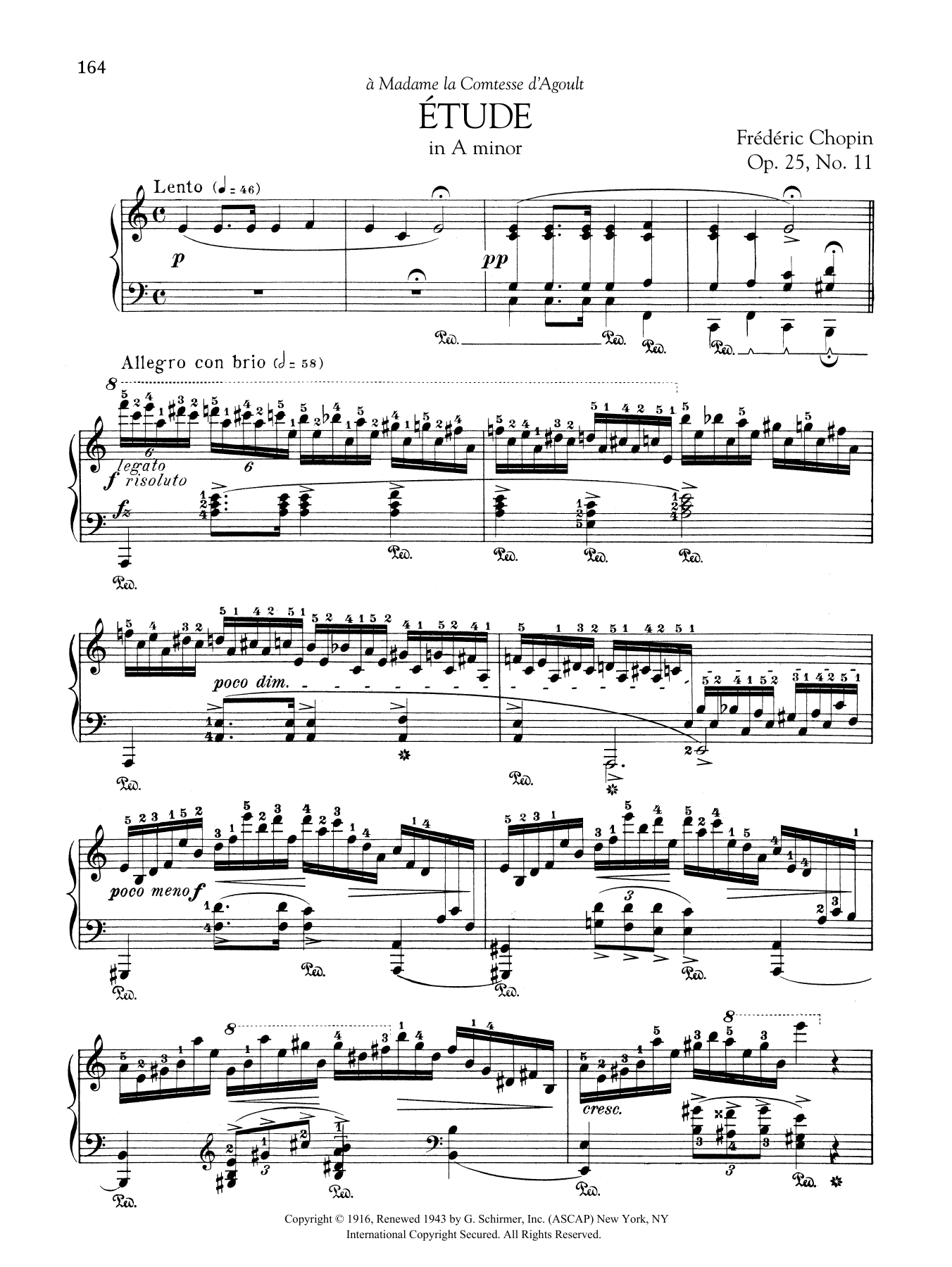 Frédéric Chopin Etude in A minor, Op. 25, No. 11 sheet music notes and chords arranged for Piano Solo