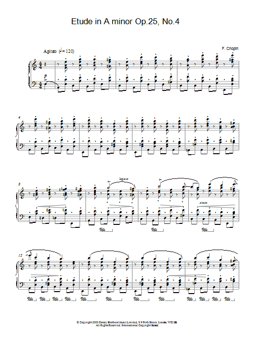 Frederic Chopin Etude In A Minor, Op. 25, No. 4 sheet music notes and chords arranged for Piano Solo