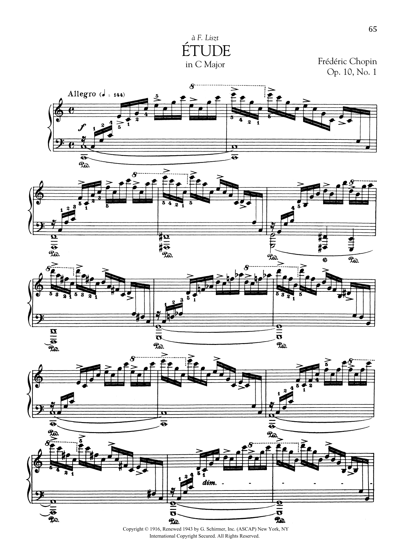 Frédéric Chopin Etude in C Major, Op. 10, No. 1 sheet music notes and chords arranged for Piano Solo