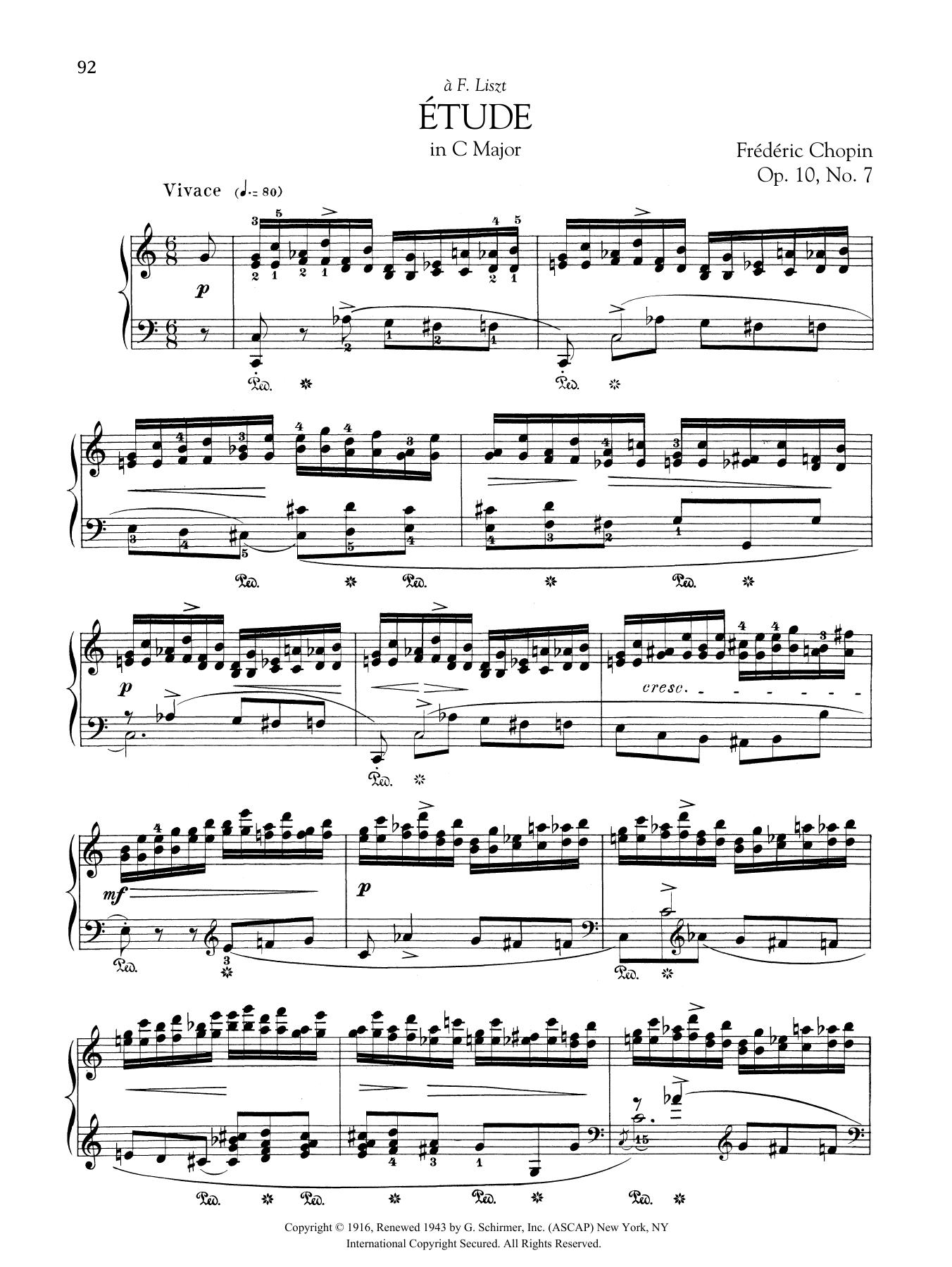 Frédéric Chopin Etude in C Major, Op. 10, No. 7 sheet music notes and chords arranged for Piano Solo