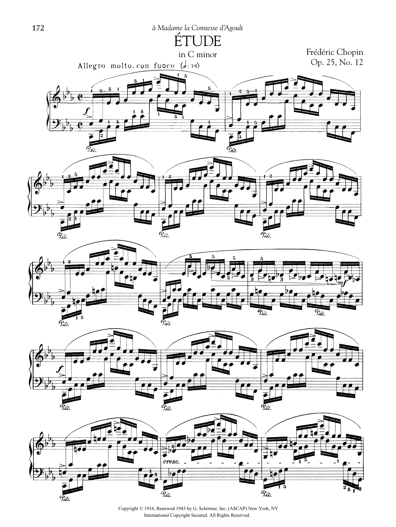 Frédéric Chopin Etude in C minor, Op. 25, No. 12 sheet music notes and chords arranged for Piano Solo