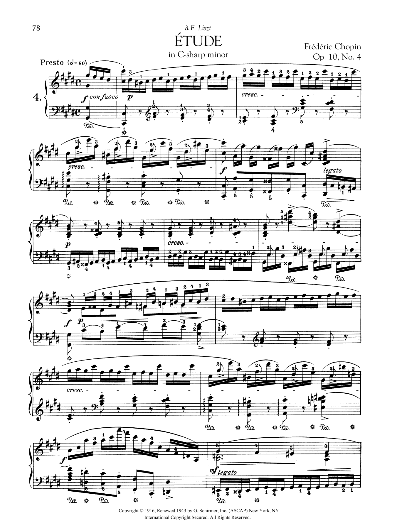 Frédéric Chopin Etude in C-sharp minor, Op. 10, No. 4 sheet music notes and chords arranged for Piano Solo