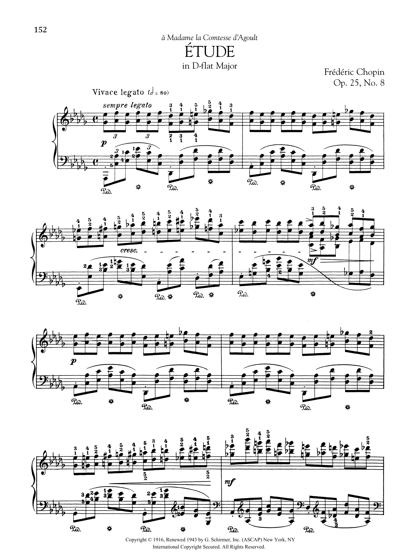 Frédéric Chopin Etude in D-flat Major, Op. 25, No. 8 sheet music notes and chords arranged for Piano Solo