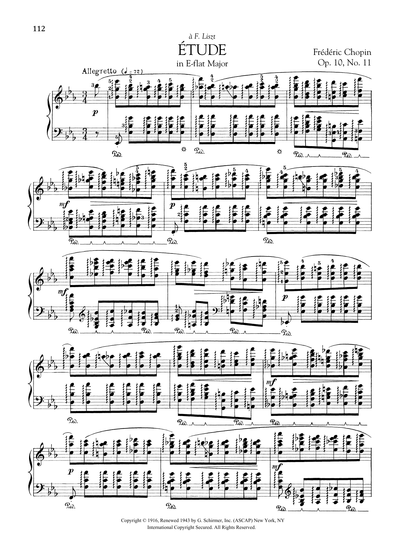 Frédéric Chopin Etude in E-flat Major, Op. 10, No. 11 sheet music notes and chords arranged for Piano Solo