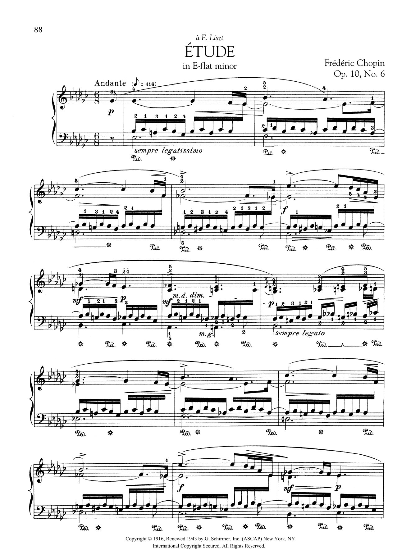Frédéric Chopin Etude in E-flat minor, Op. 10, No. 6 sheet music notes and chords arranged for Piano Solo