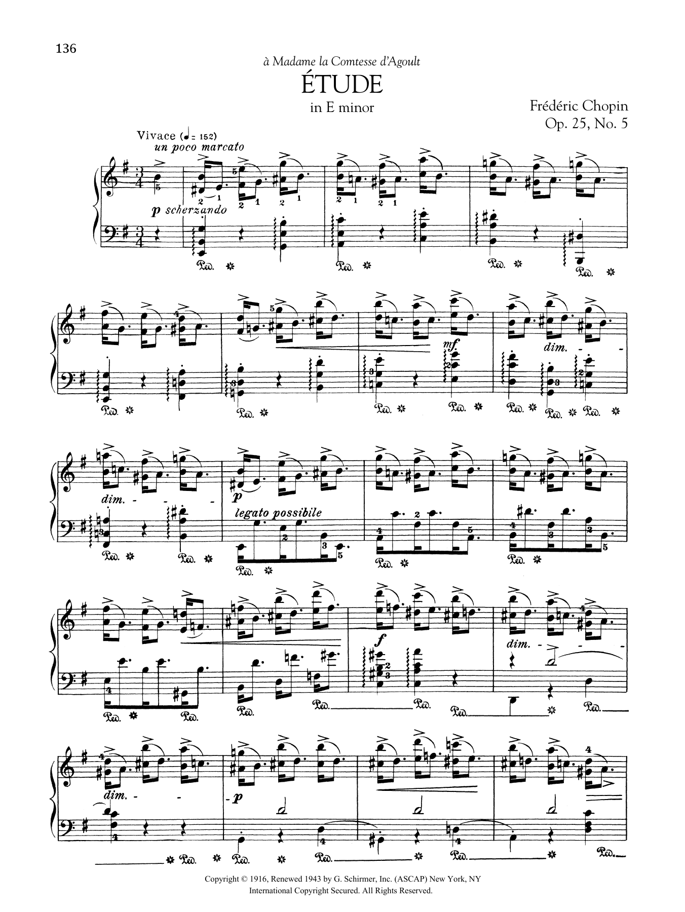 Frédéric Chopin Etude in E minor, Op. 25, No. 5 sheet music notes and chords arranged for Piano Solo