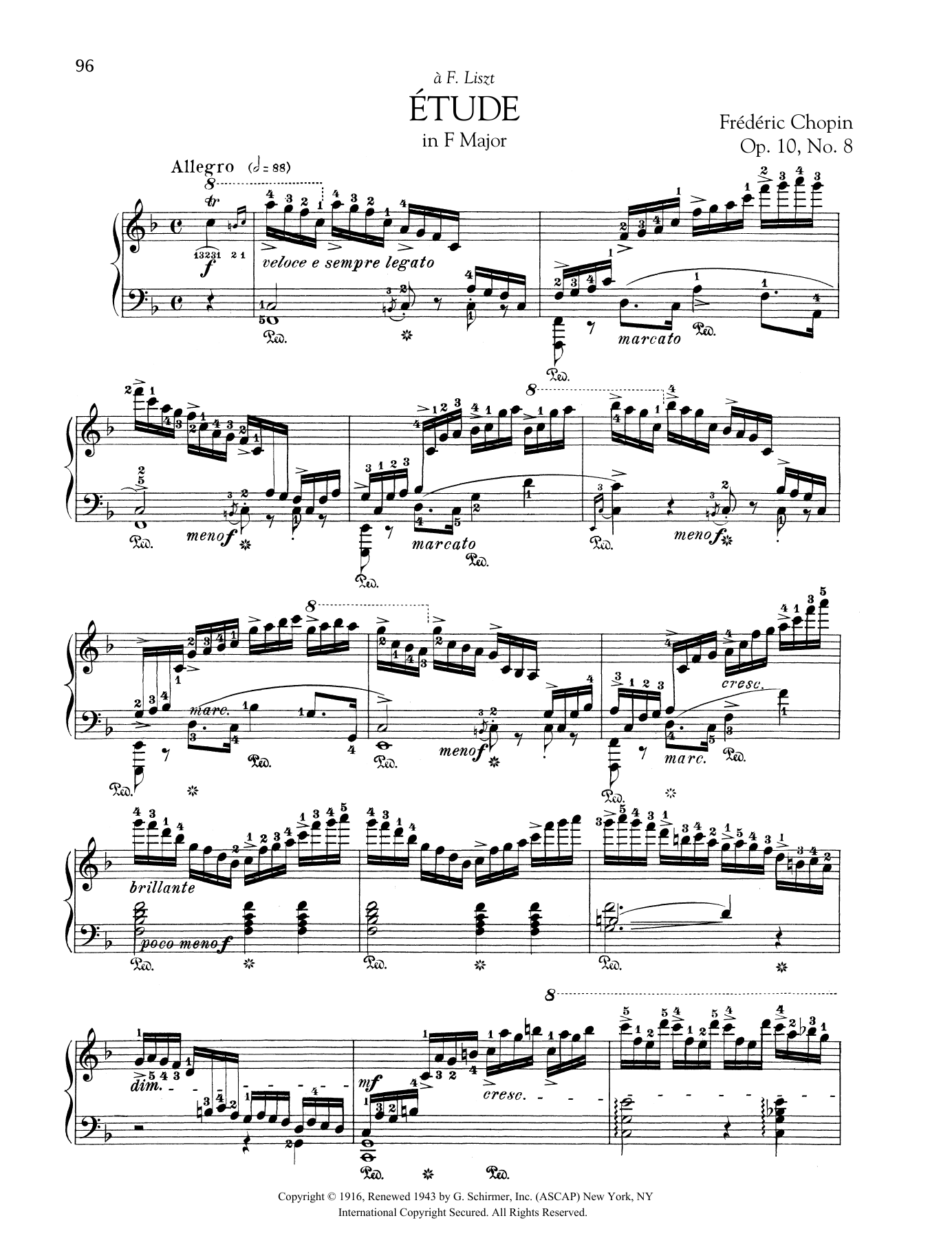 Frédéric Chopin Etude in F Major, Op. 10, No. 8 sheet music notes and chords arranged for Piano Solo