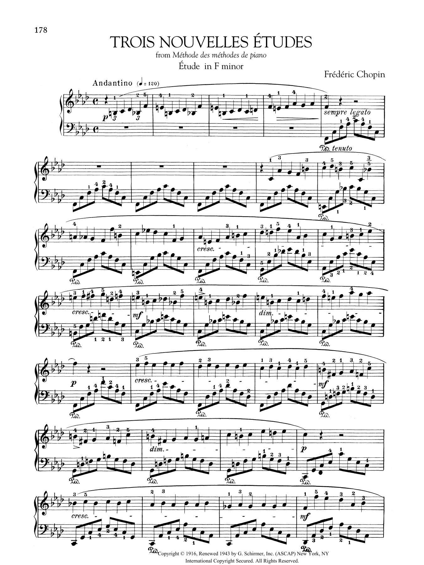 Frédéric Chopin Etude in F minor, from Trois Nouvelles Etudes from Methode des methodes de piano sheet music notes and chords arranged for Piano Solo