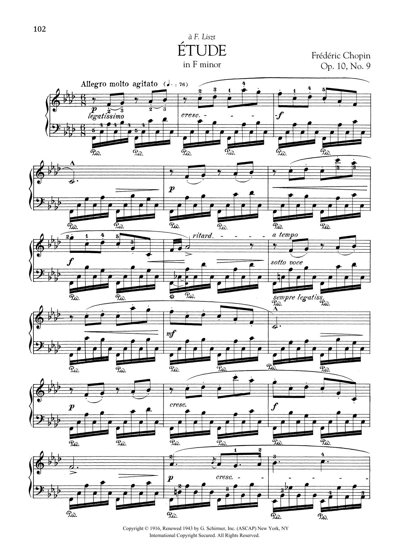 Frédéric Chopin Etude in F minor, Op. 10, No. 9 sheet music notes and chords arranged for Piano Solo