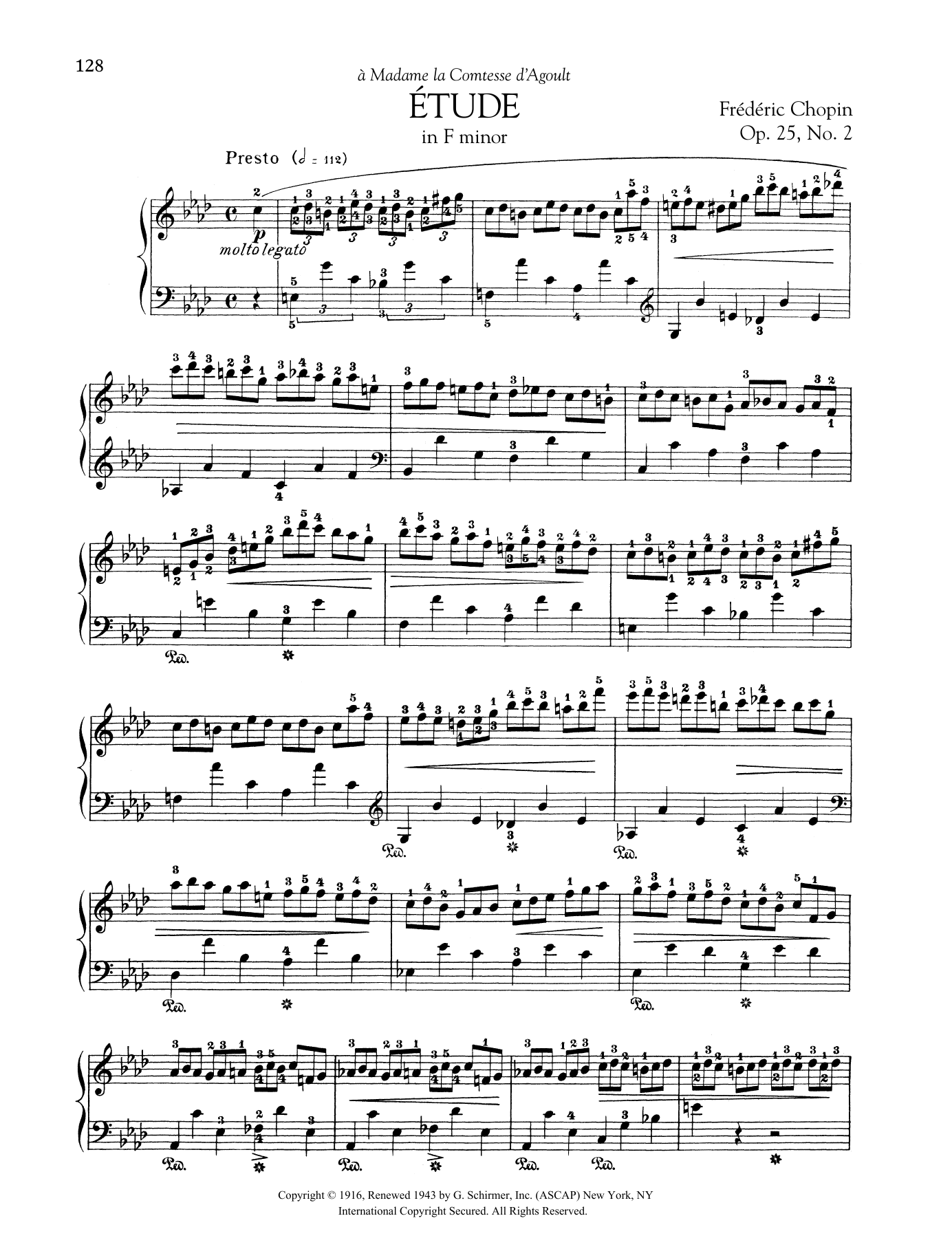 Frédéric Chopin Etude in F minor, Op 25, No. 2 sheet music notes and chords arranged for Piano Solo