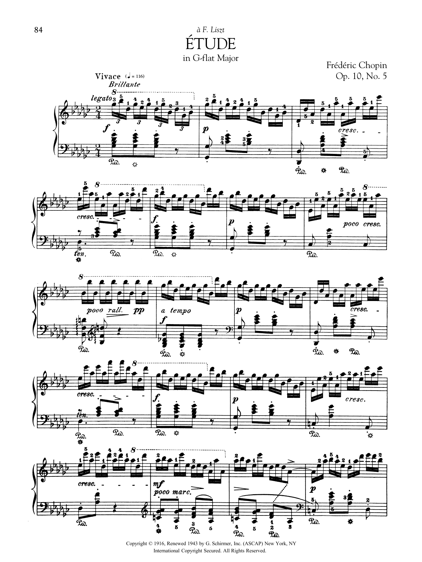 Frédéric Chopin Etude in G-flat Major, Op. 10, No. 5 sheet music notes and chords arranged for Piano Solo