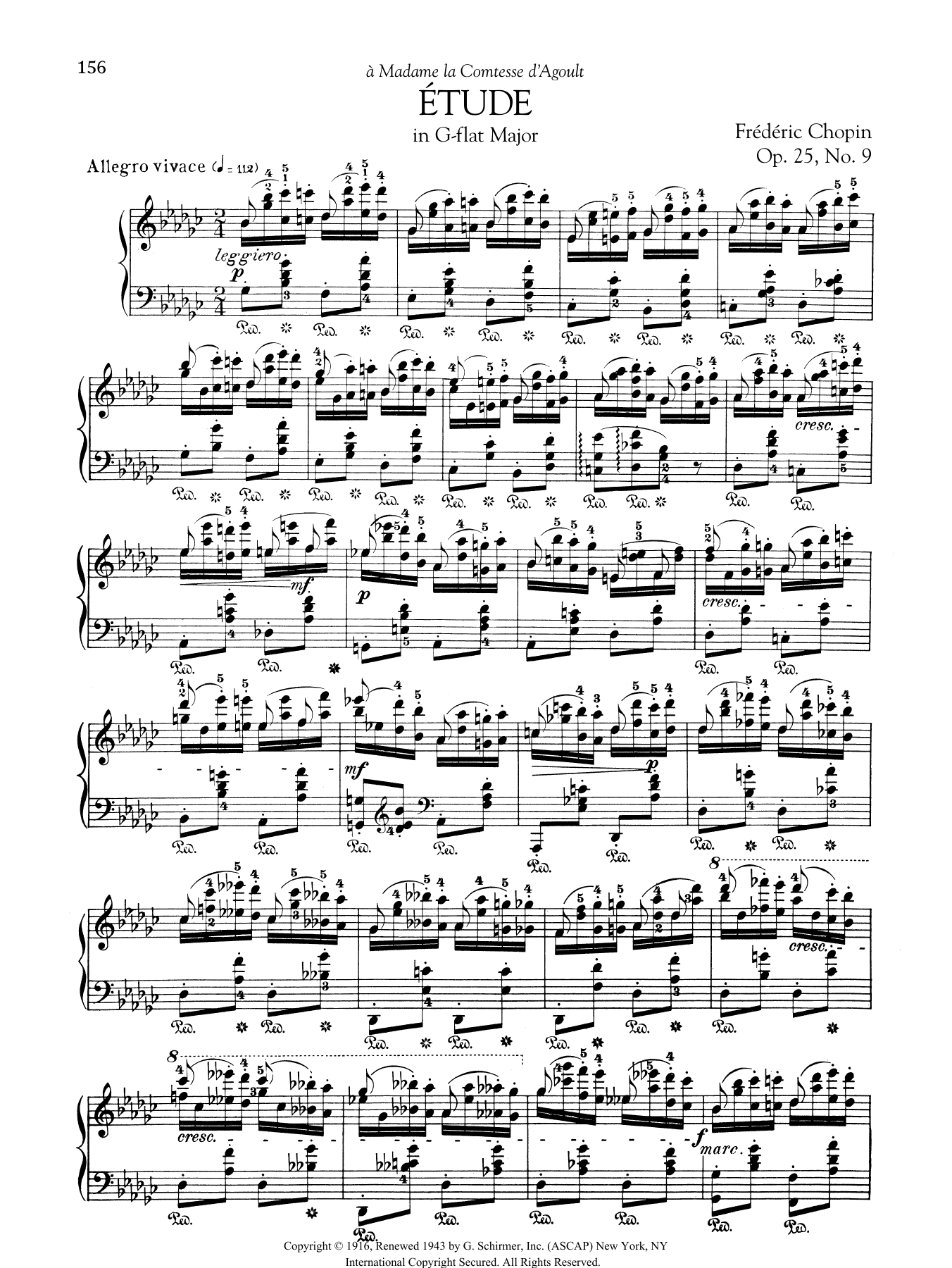 Frédéric Chopin Etude in G-flat Major, Op. 25, No. 9 sheet music notes and chords arranged for Piano Solo