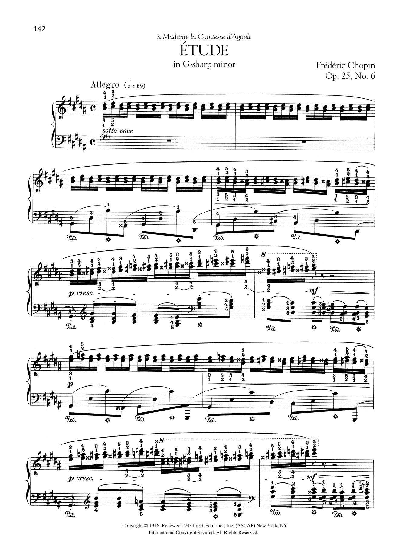 Frédéric Chopin Etude in G-sharp minor, Op. 25, No. 6 sheet music notes and chords arranged for Piano Solo