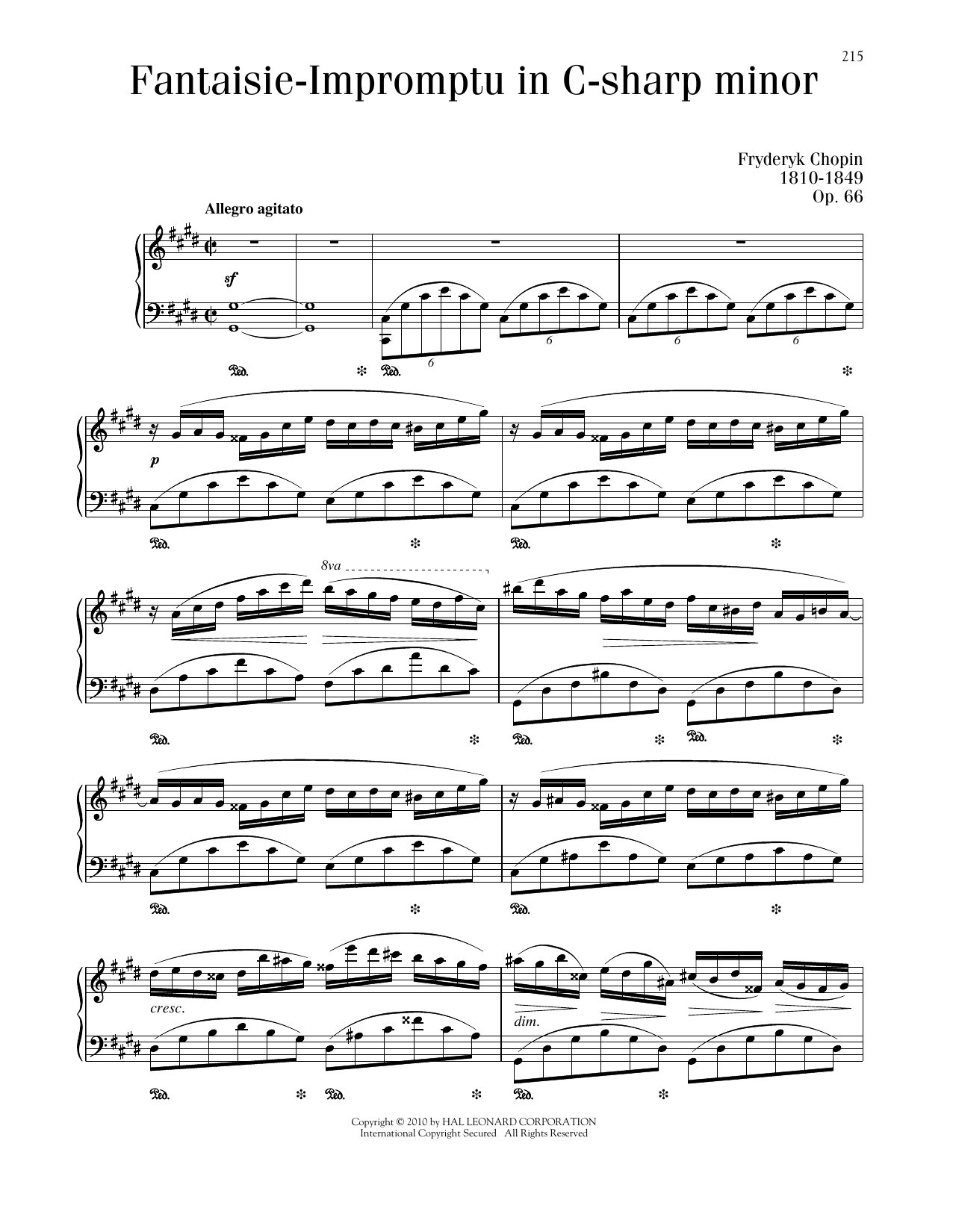 Frédéric Chopin Fantaisie-Impromptu, Op. 66 (Posthumous) sheet music notes and chords arranged for Piano Solo