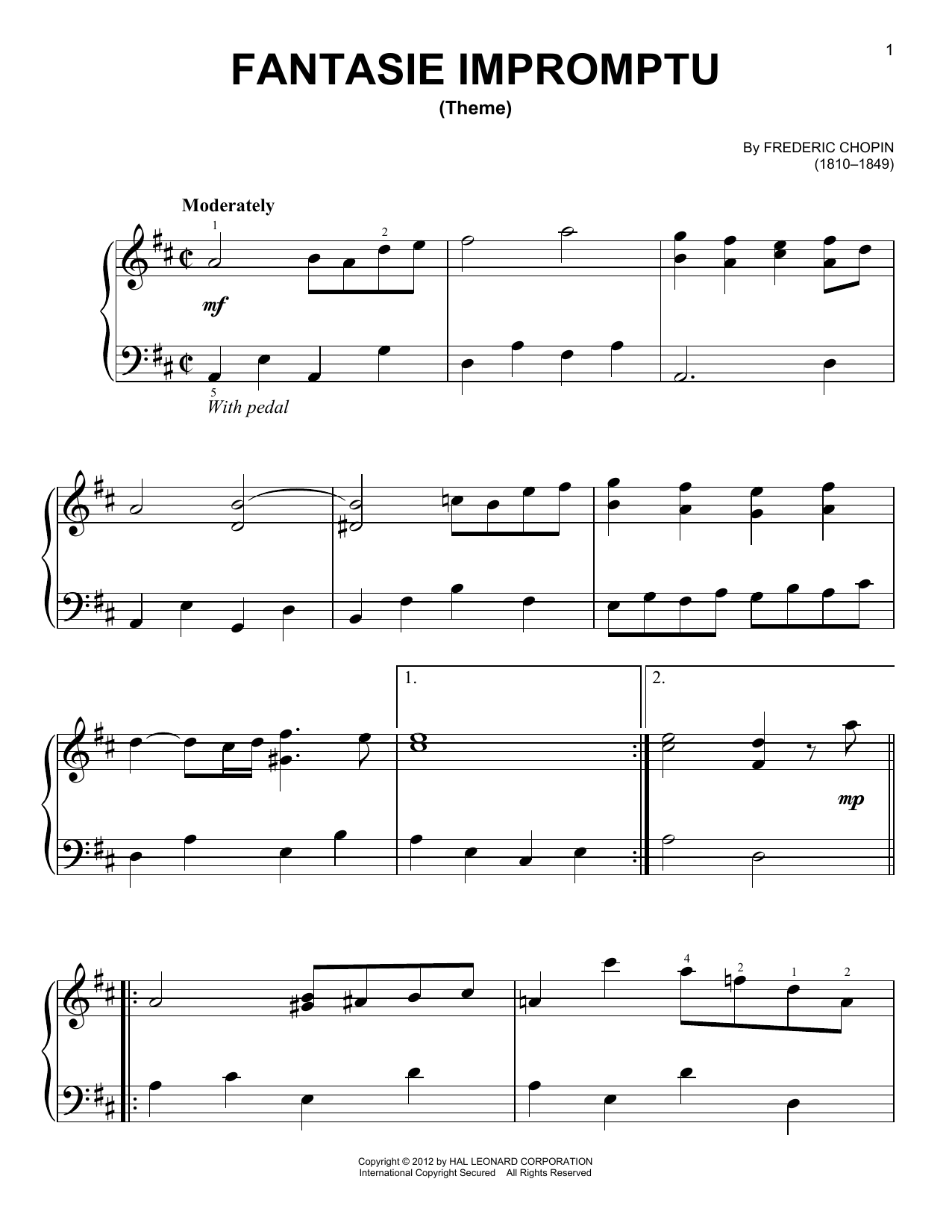 Frederic Chopin Fantasie Impromptu, Op. 66 sheet music notes and chords arranged for Very Easy Piano