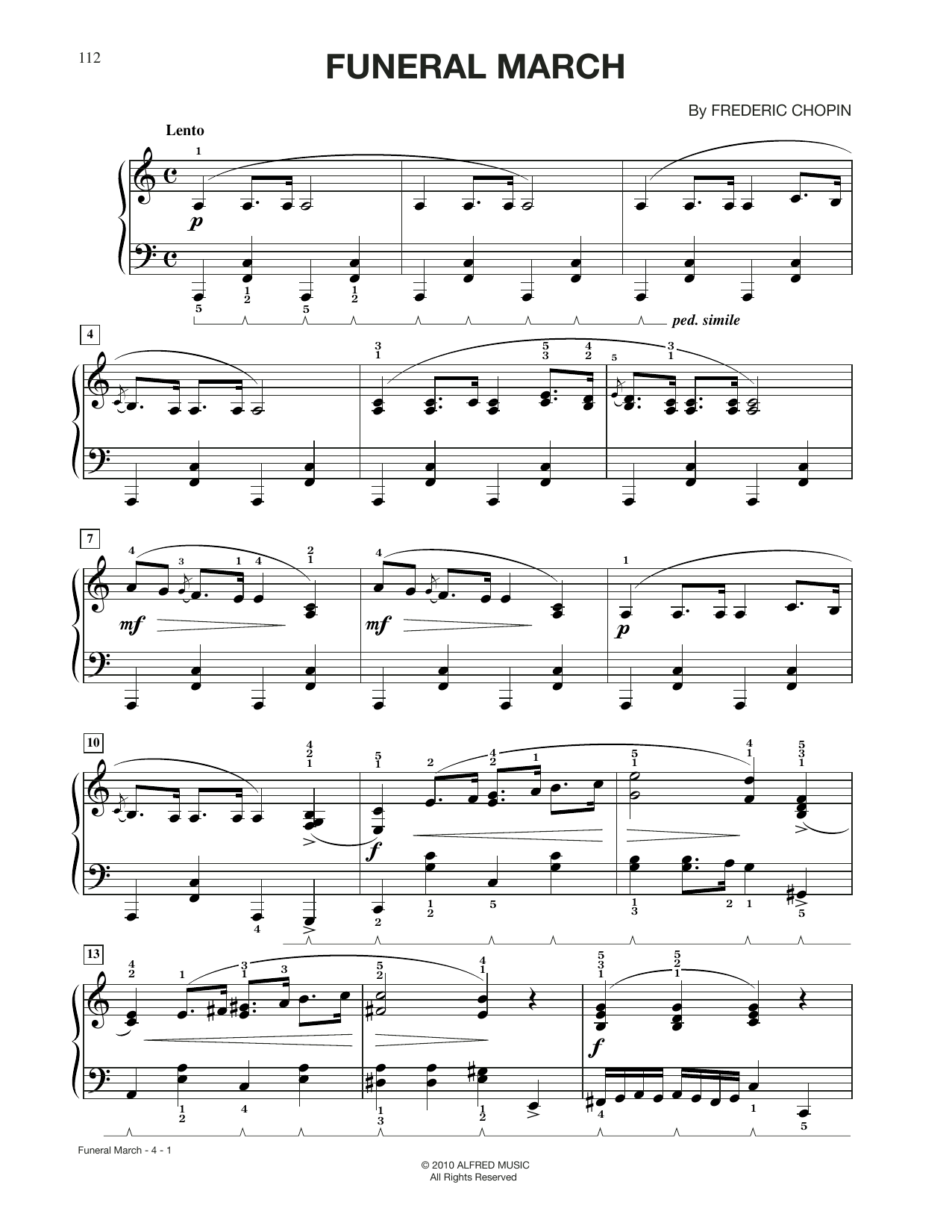 Frédéric Chopin Funeral March (arr. Sharon Aaronson) sheet music notes and chords arranged for Piano Solo