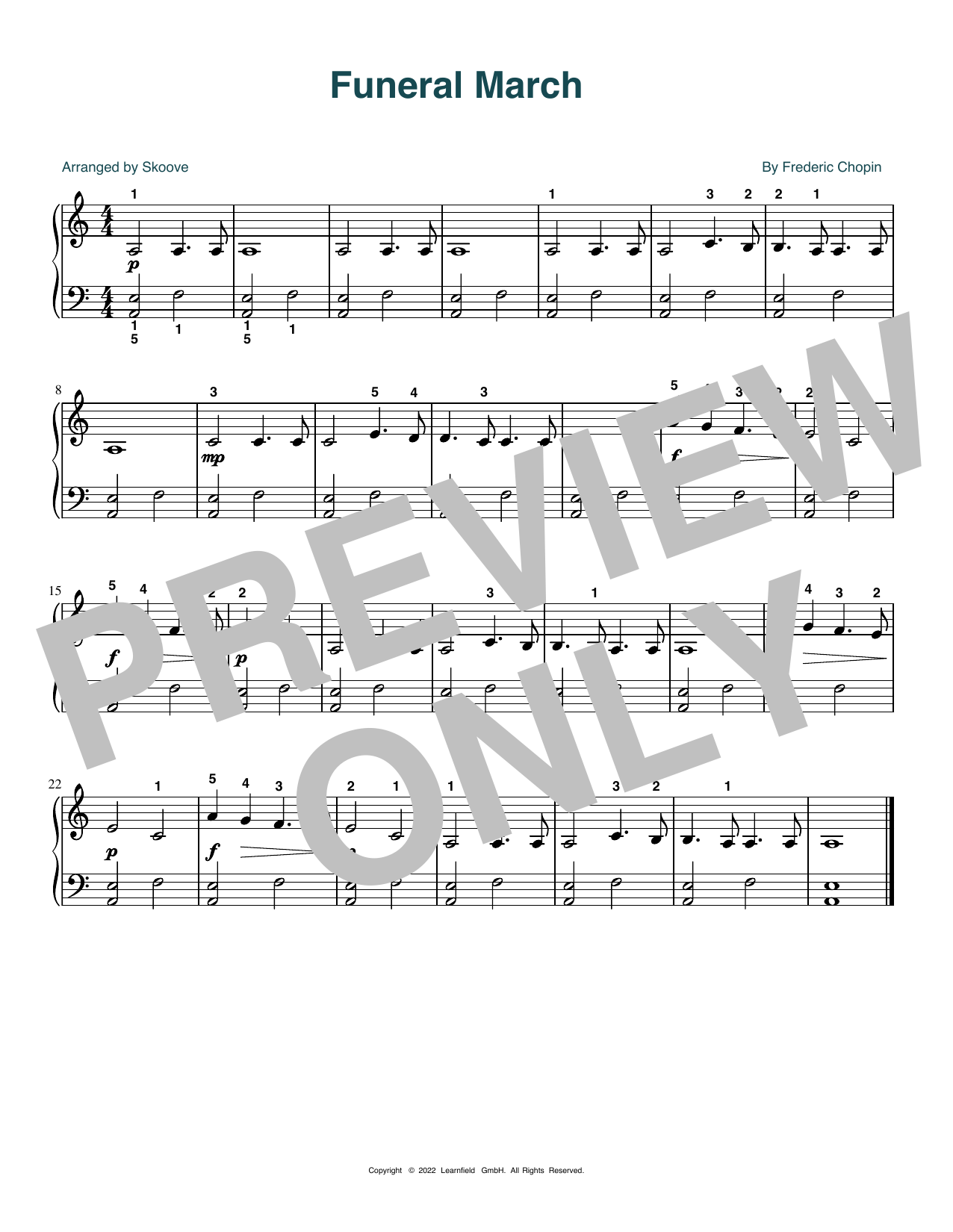 Frederic Chopin Funeral March (arr. Skoove) sheet music notes and chords arranged for Beginner Piano (Abridged)