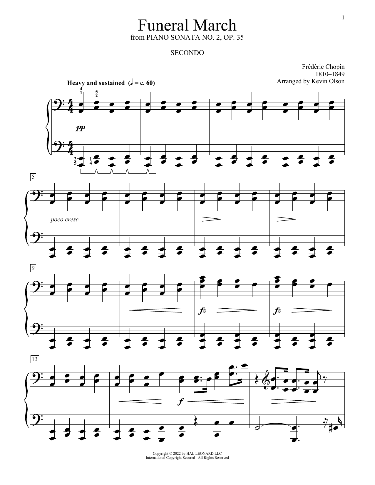 Frederic Chopin Funeral March (Marche Funebre), Op. 35 (arr. Kevin Olson) sheet music notes and chords arranged for Piano Duet