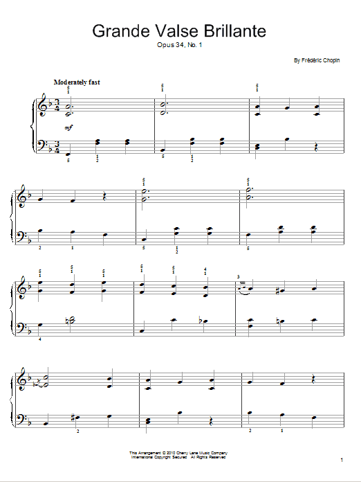 Frederic Chopin Grande Valse Brillante In A Minor, Op. 34, No. 1 sheet music notes and chords arranged for Easy Piano