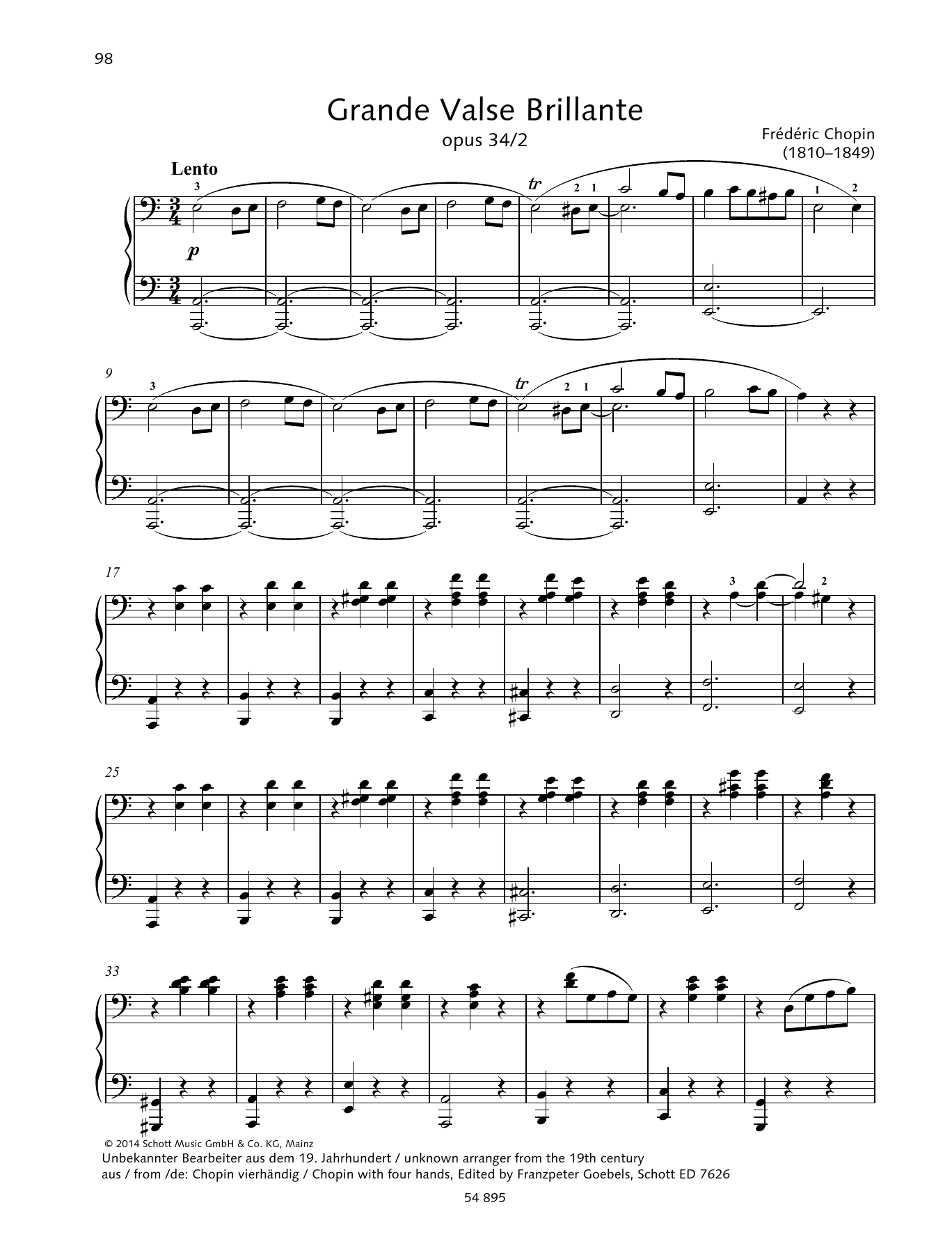 Frédéric Chopin Grande Valse Brillante sheet music notes and chords arranged for Piano Duet