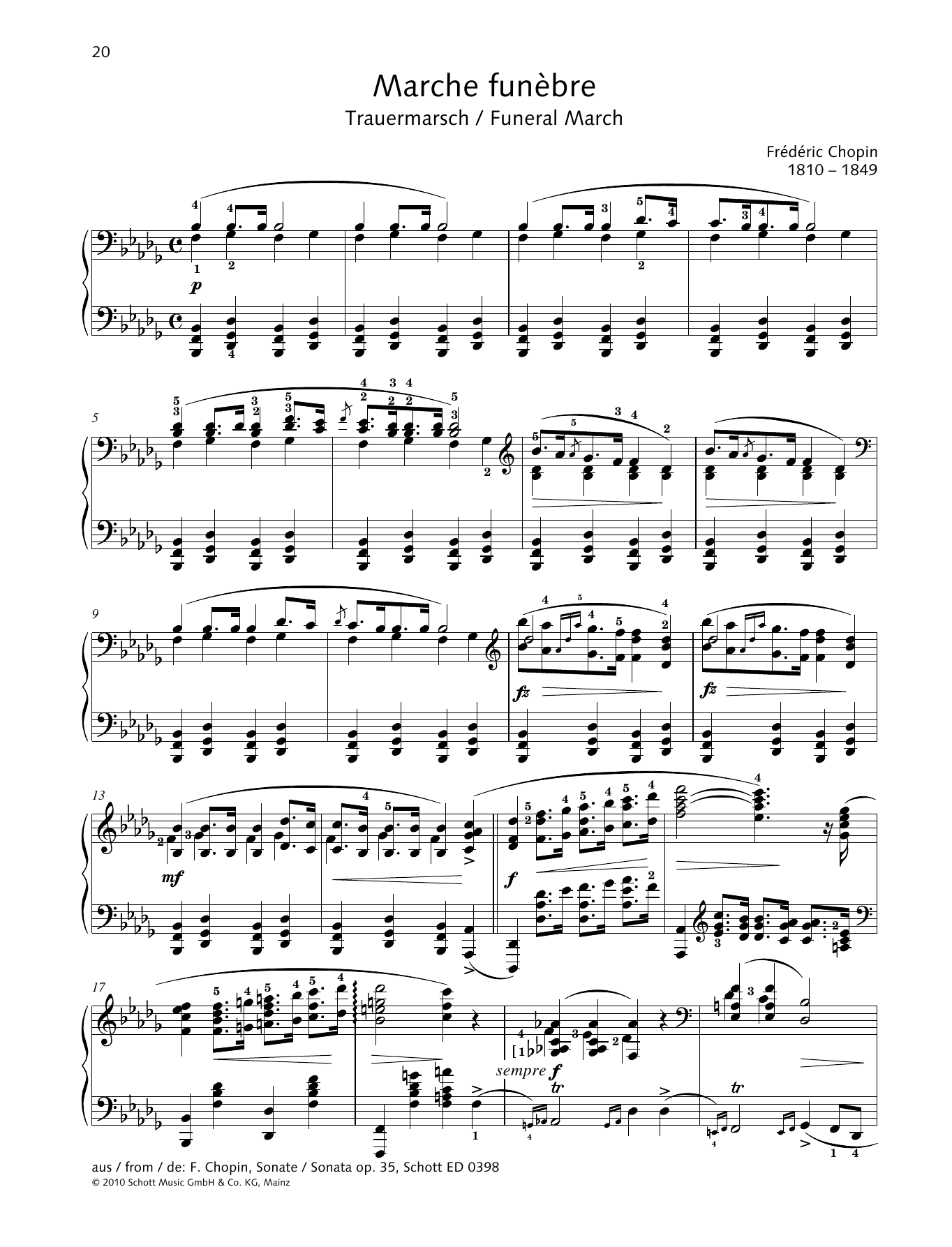 Frédéric Chopin Marche Funebre sheet music notes and chords arranged for Piano Solo