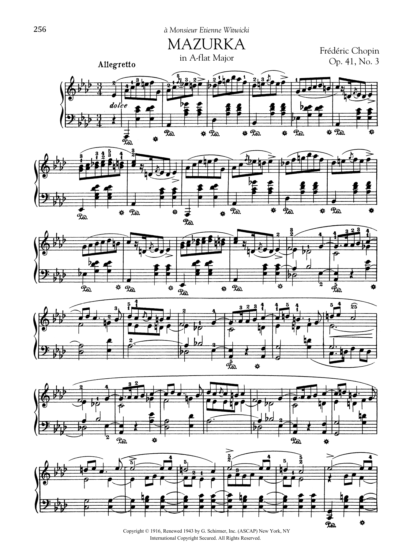 Frédéric Chopin Mazurka in A-flat Major, Op. 41, No. 3 sheet music notes and chords arranged for Piano Solo