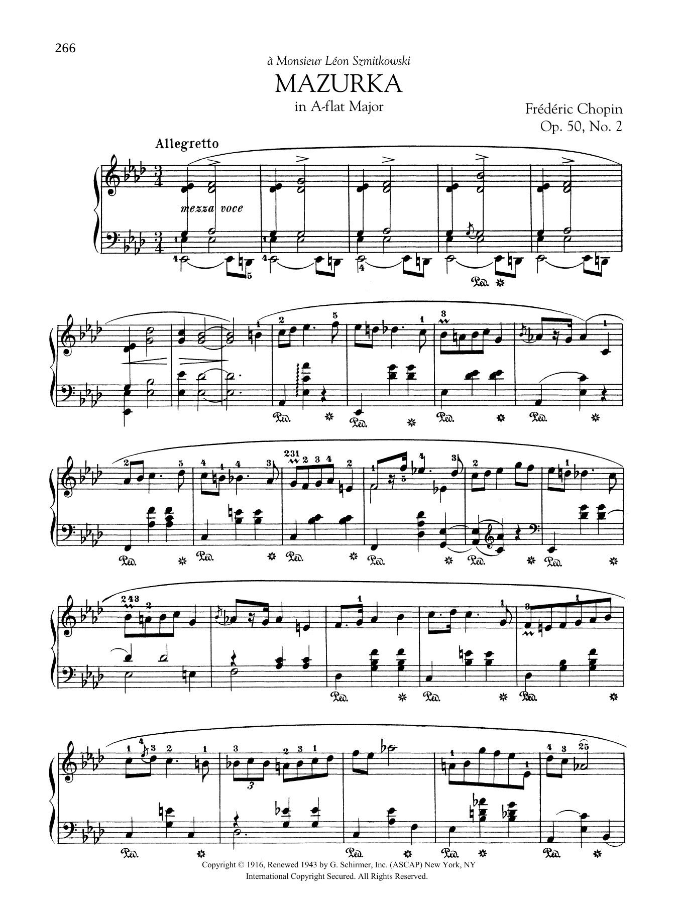 Frédéric Chopin Mazurka in A-flat Major, Op. 50, No. 2 sheet music notes and chords arranged for Piano Solo