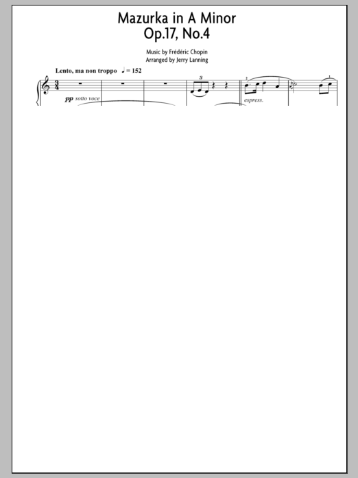 Frederic Chopin Mazurka In A Minor, Op.17, No. 4 sheet music notes and chords arranged for Piano Solo