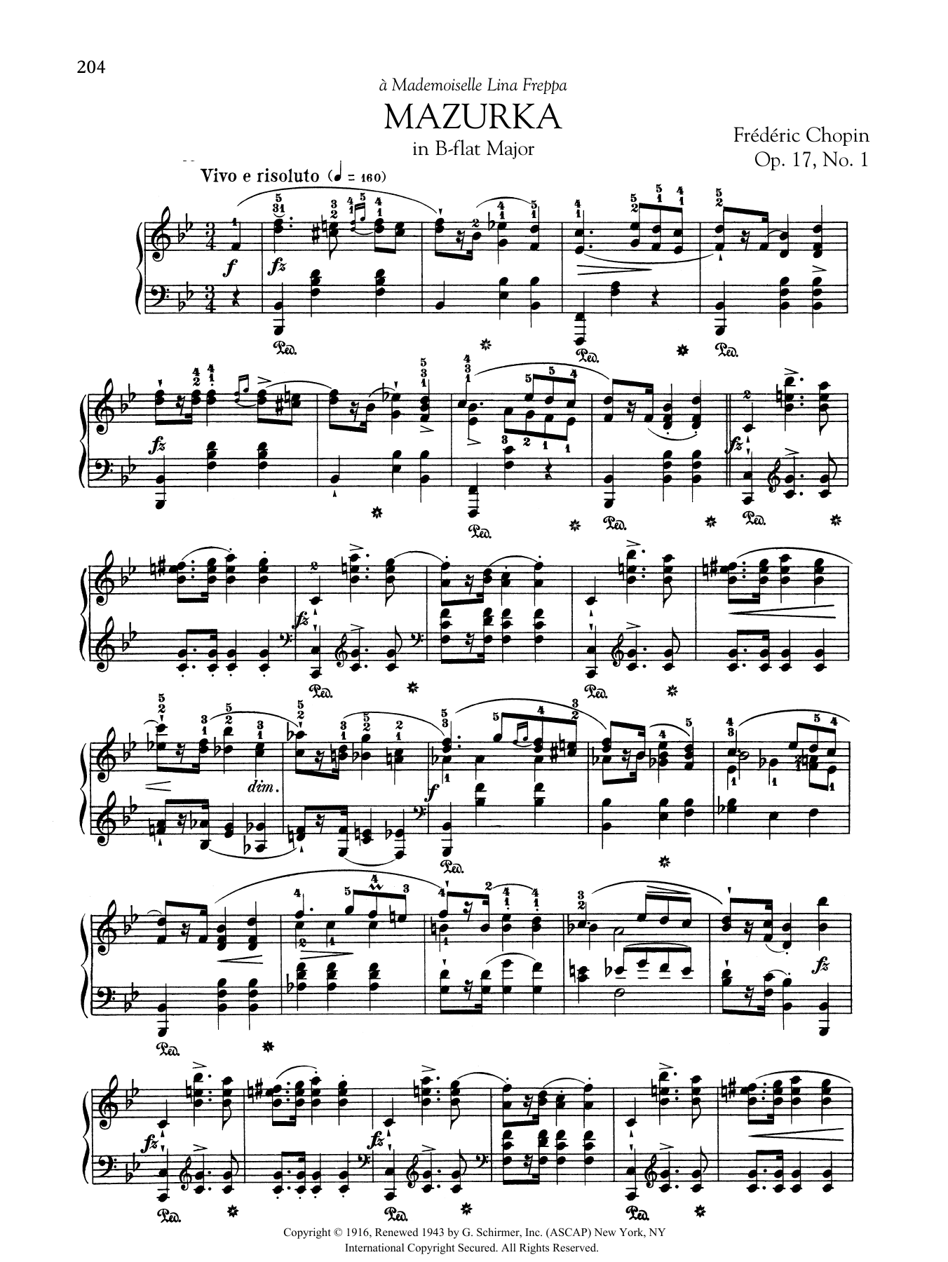 Frédéric Chopin Mazurka in B-flat Major, Op. 17, No. 1 sheet music notes and chords arranged for Piano Solo