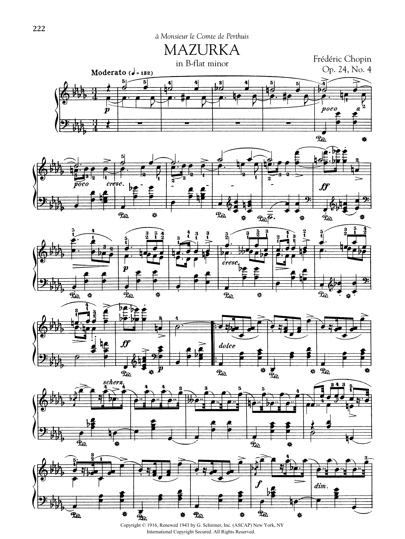 Frédéric Chopin Mazurka in B-flat minor, Op. 24, No. 4 sheet music notes and chords arranged for Piano Solo