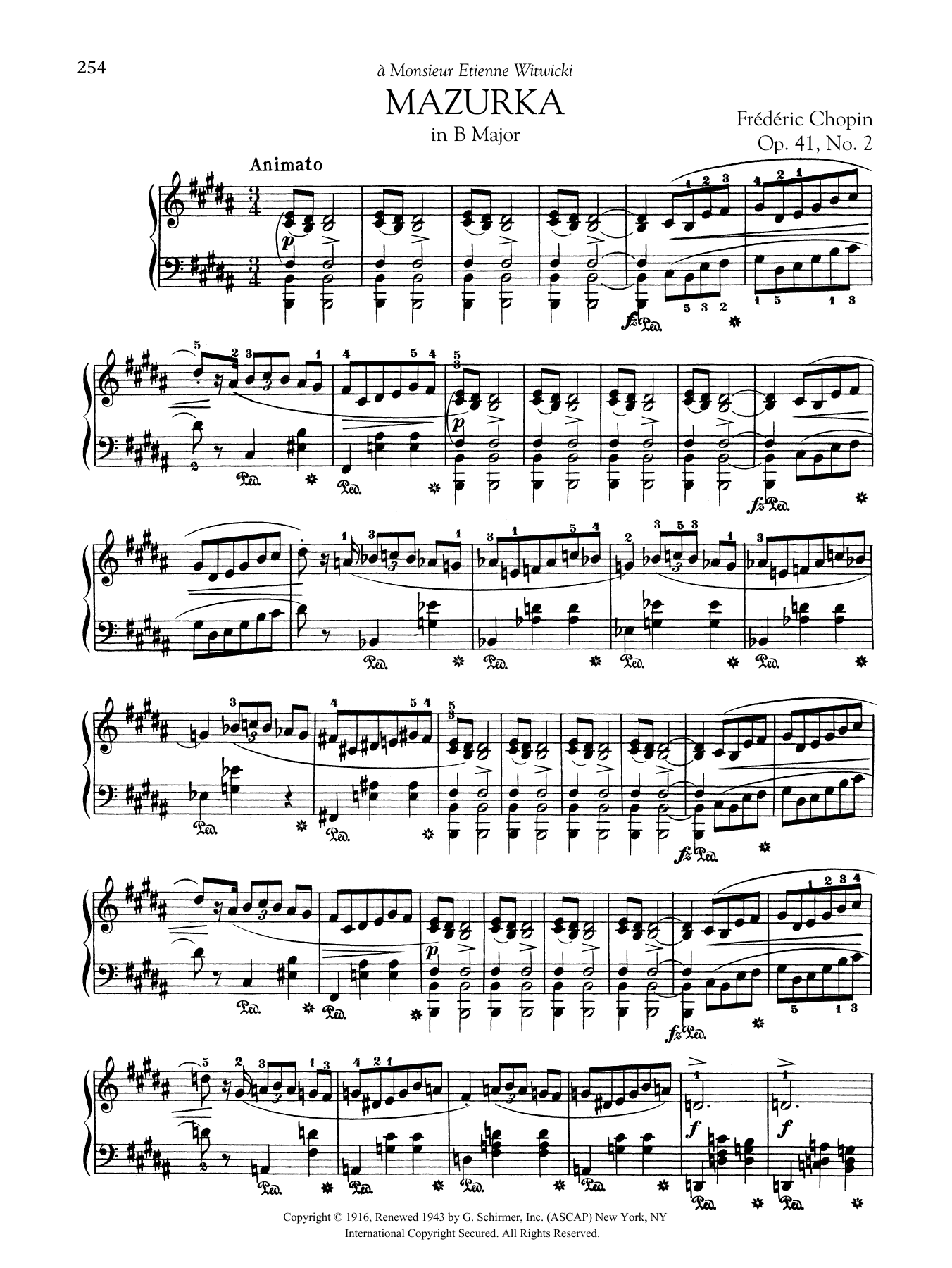Frédéric Chopin Mazurka in B Major, Op. 41, No. 2 sheet music notes and chords arranged for Piano Solo