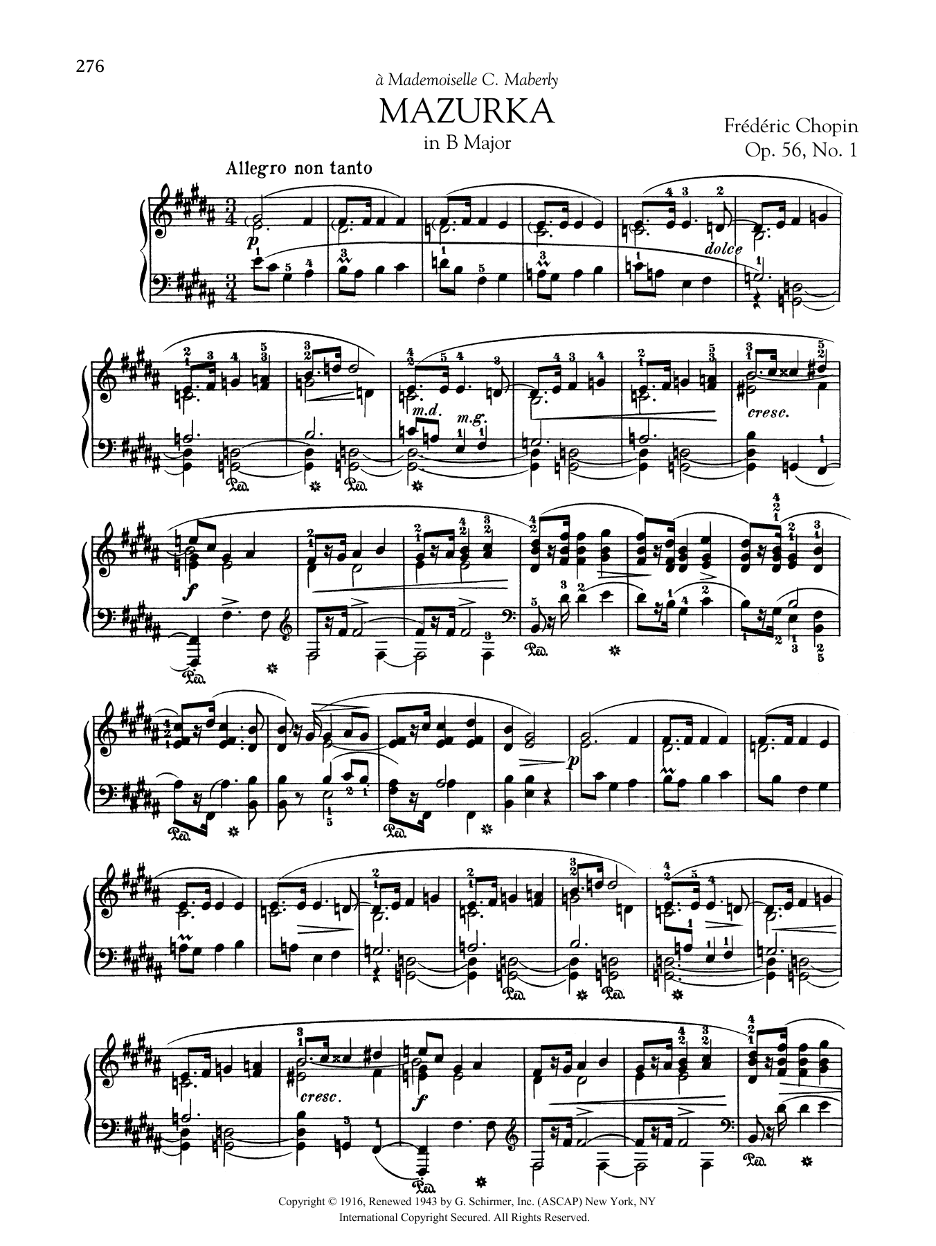 Frédéric Chopin Mazurka in B Major, Op. 56, No. 1 sheet music notes and chords arranged for Piano Solo