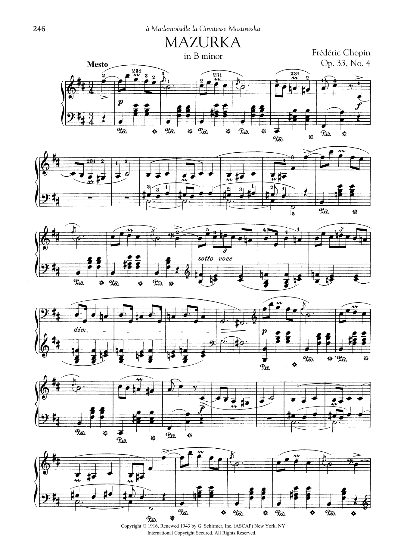 Frédéric Chopin Mazurka in B minor, Op. 33, No. 4 sheet music notes and chords arranged for Piano Solo