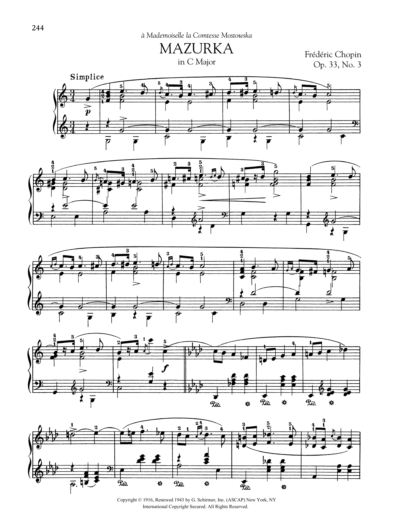 Frédéric Chopin Mazurka in C Major, Op. 33, No. 3 sheet music notes and chords arranged for Piano Solo