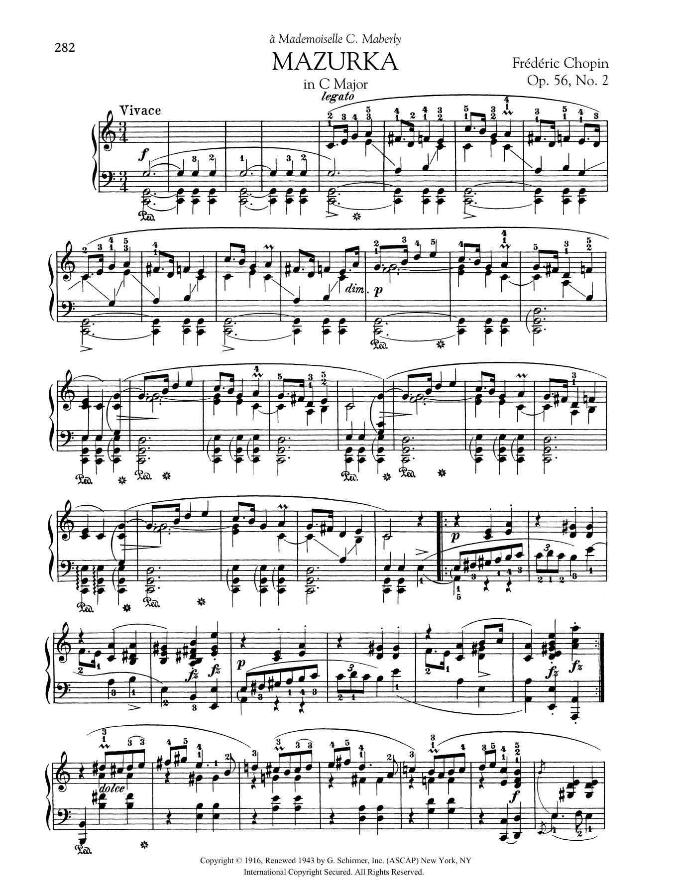Frédéric Chopin Mazurka in C Major, Op. 56, No. 2 sheet music notes and chords arranged for Piano Solo