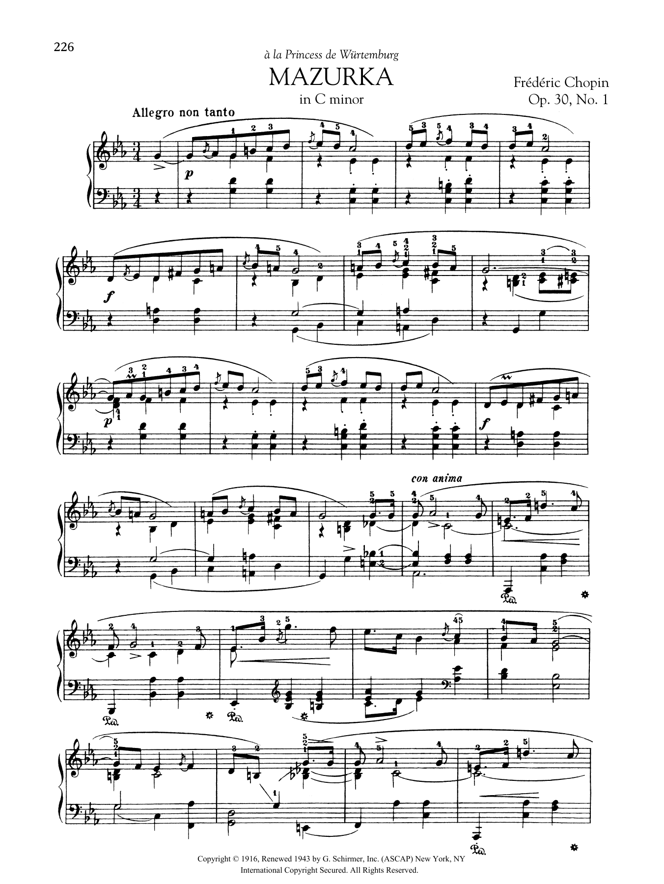 Frédéric Chopin Mazurka in C minor, Op. 30, No. 1 sheet music notes and chords arranged for Piano Solo