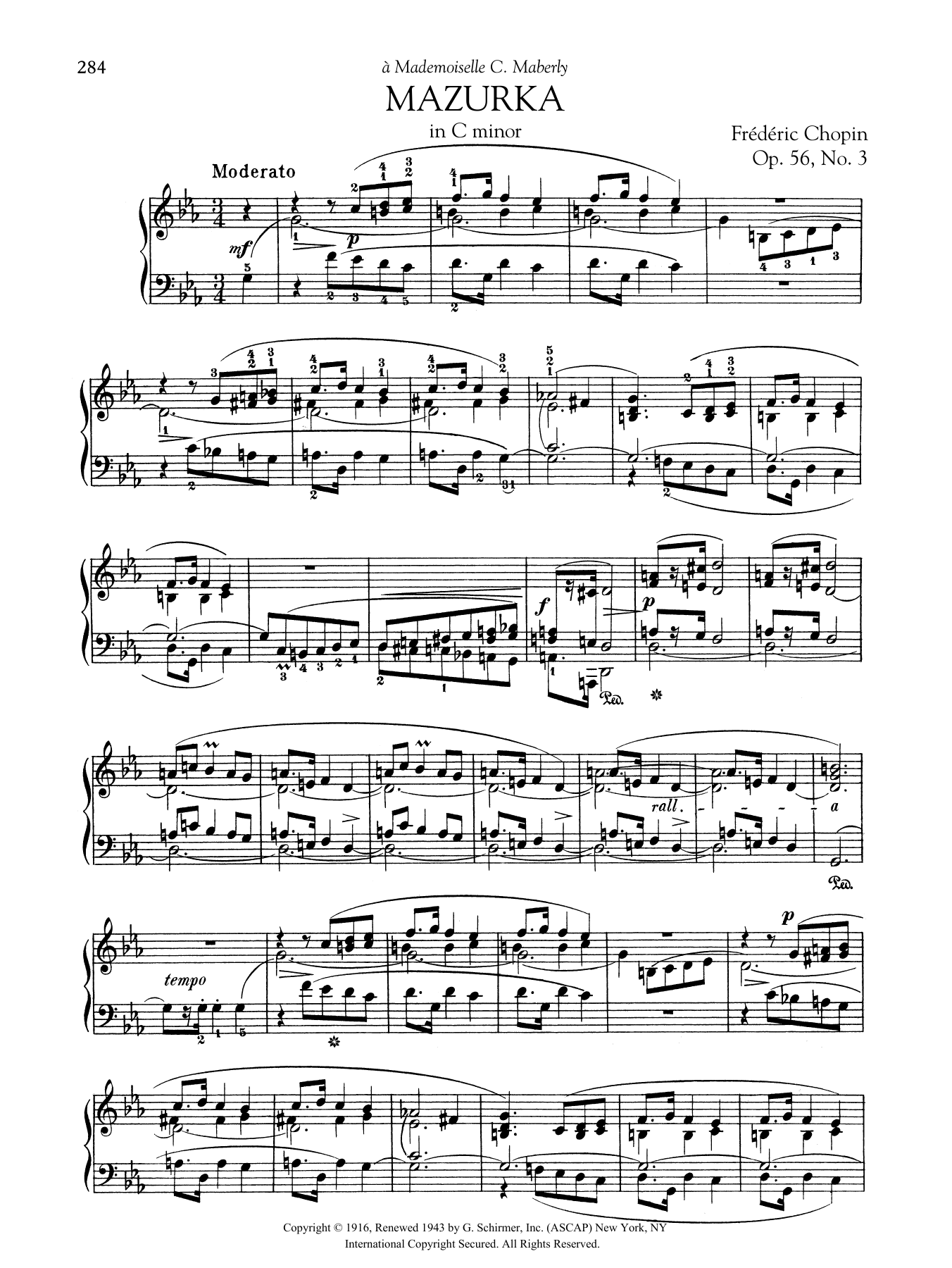 Frédéric Chopin Mazurka in C minor, Op. 56, No. 3 sheet music notes and chords arranged for Piano Solo