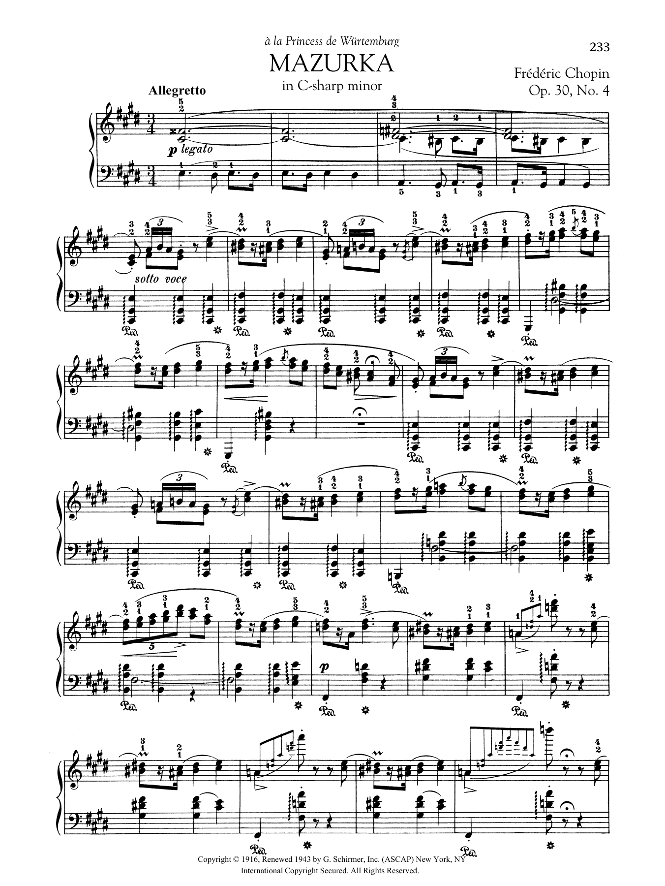 Frédéric Chopin Mazurka in C-sharp minor, Op. 30, No. 4 sheet music notes and chords arranged for Piano Solo