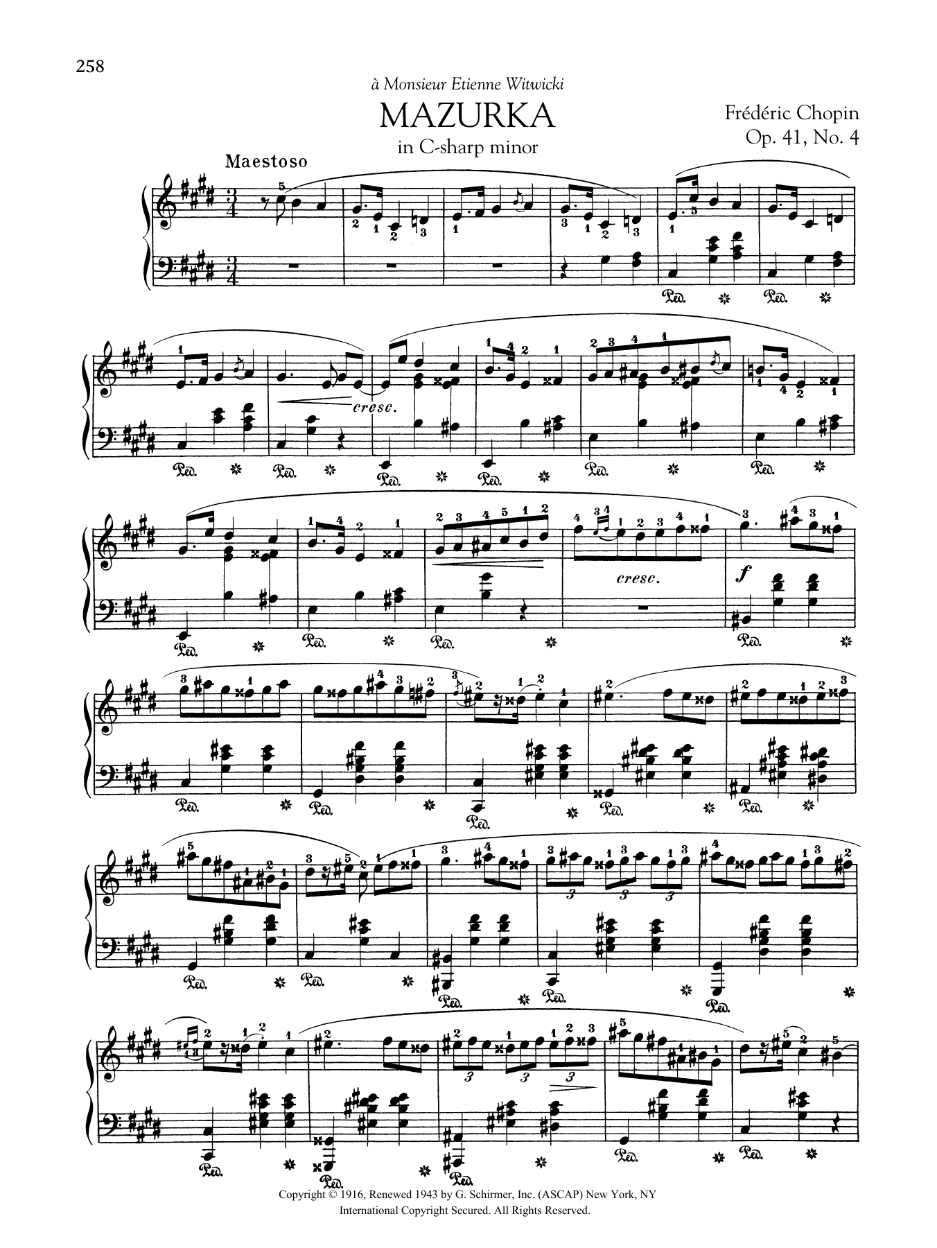 Frédéric Chopin Mazurka in C-sharp minor, Op. 41, No. 4 sheet music notes and chords arranged for Piano Solo